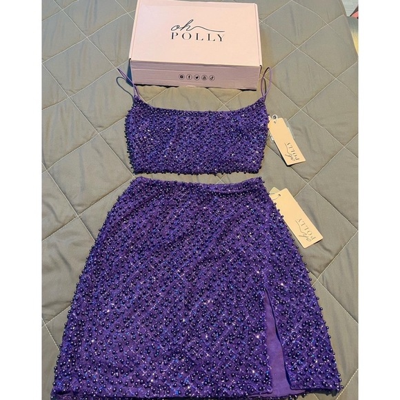 Oh Polly Embellished Purple Co Ord Set - Picture 2 of 7